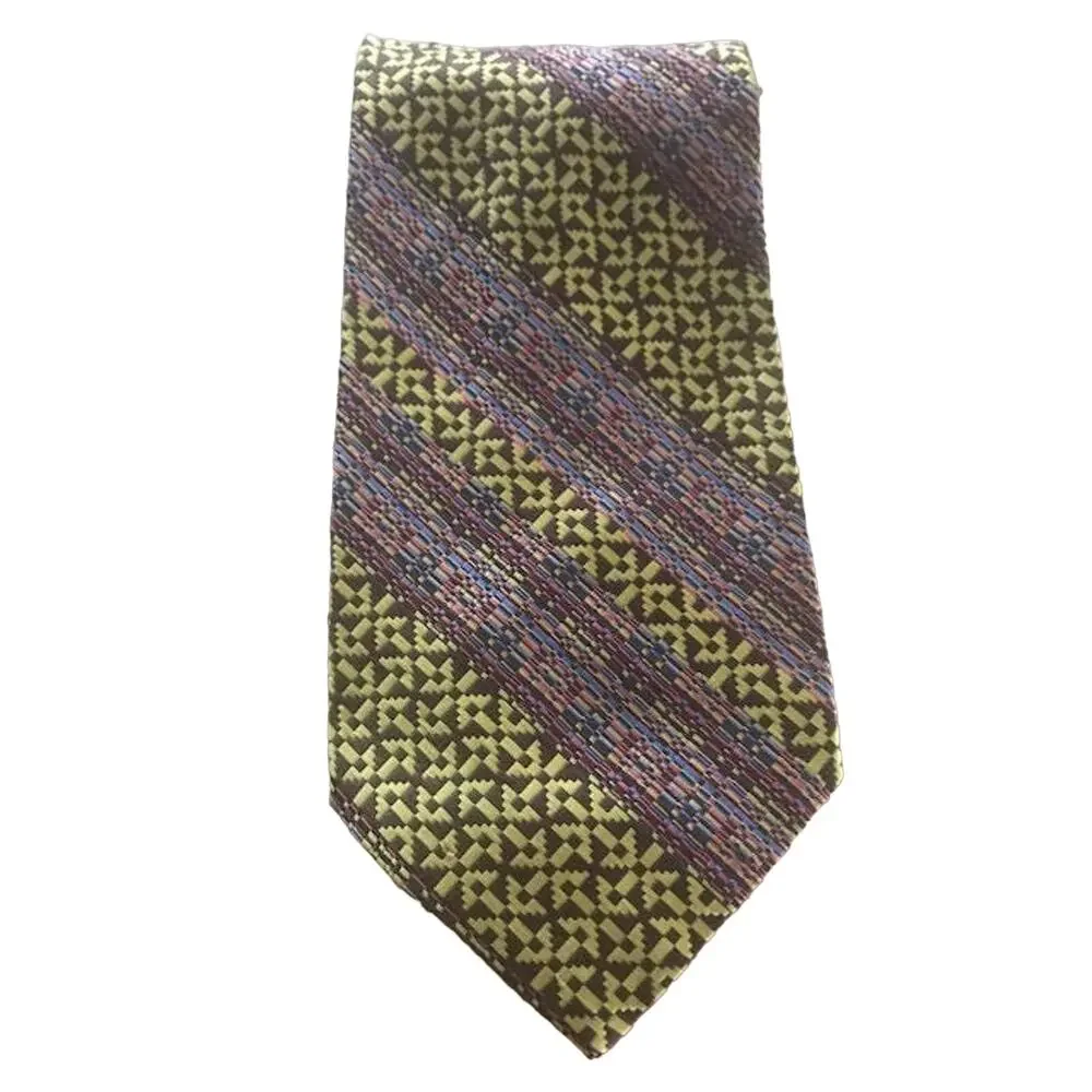 Vintage Wide Tie, Maroon, Tan and Brown Patterned and Textured Necktie